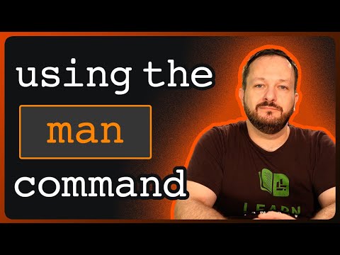 Jay LaCroix from the YouTube Channel LearnLinuxTV next to the text using the man command.