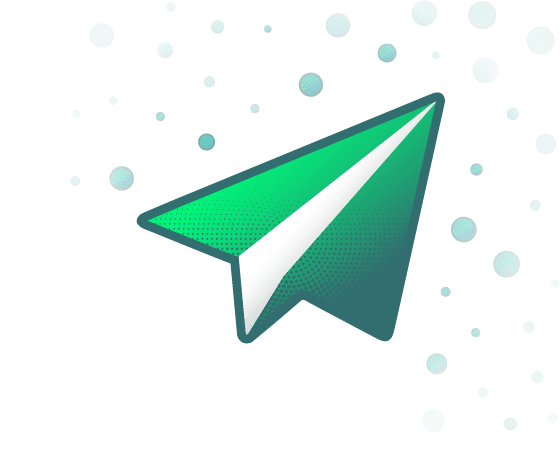 Illustration of paper airplane made from green and white paper, flying through the air.